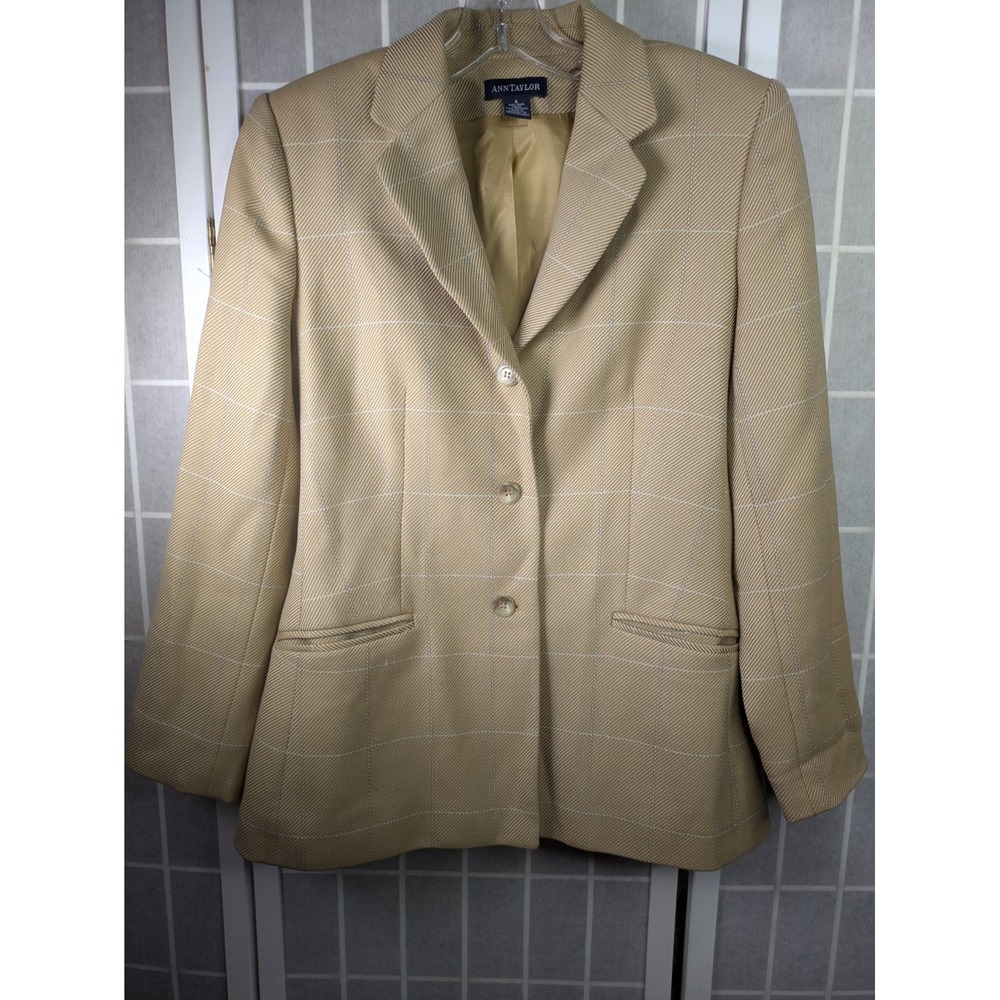 Ann Taylor Women's Blazer 6 Plaid Pockets Three Button Career Preppy 100% Wool